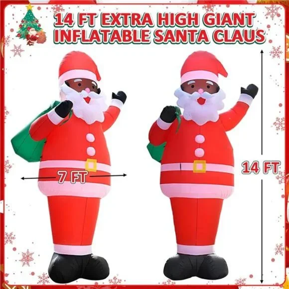 14 Ft Christmas Inflatables Black Santa Claus Giant Inflatable Lighted Christmas